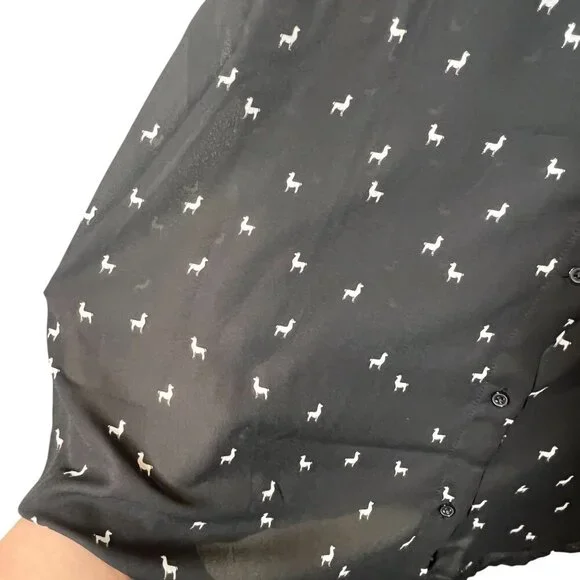 Banana Republic Womens Black Button-Up blouse Shirt With White Llama Print XL - Picture 4 of 6